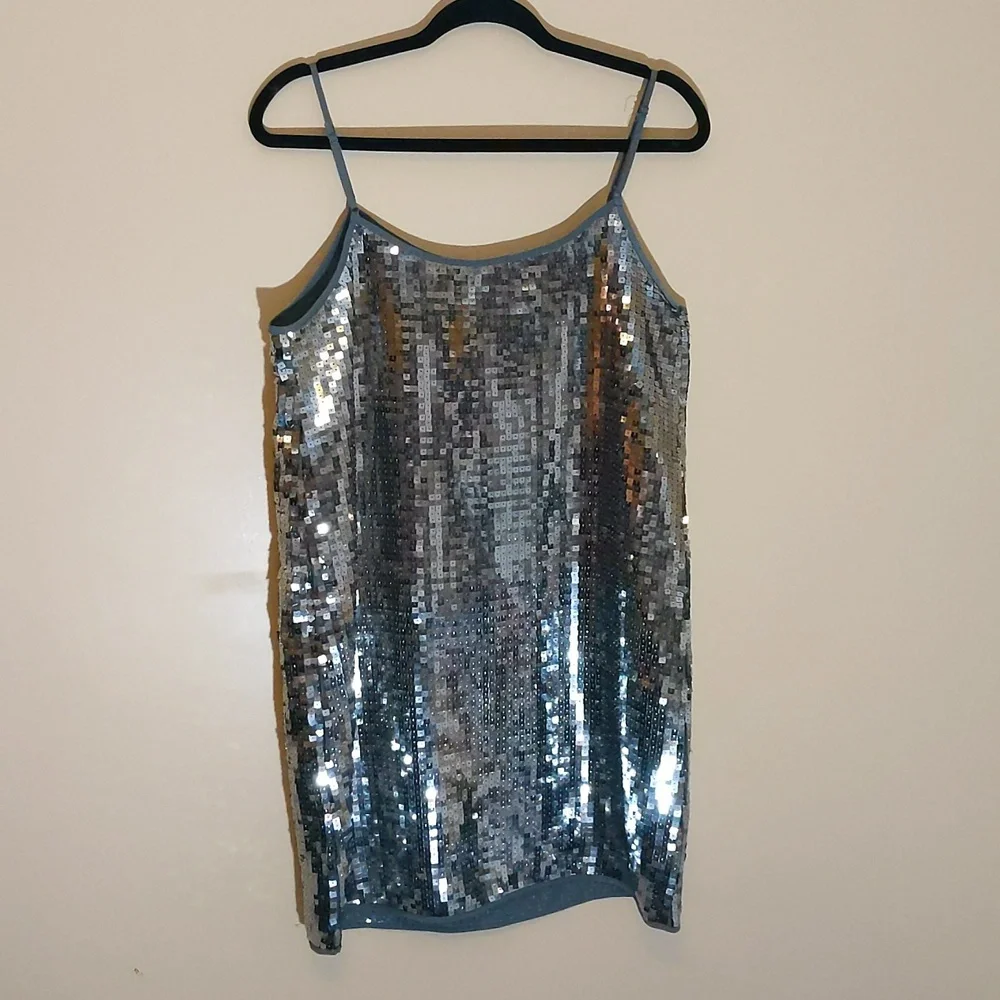Joe Fresh| NWT Silver Spaghetti Strap Square Sequined Dress - Picture 3 of 13